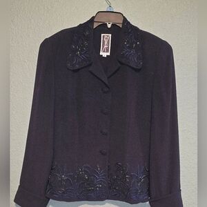 Chic Black Embroidered Women's Blazer